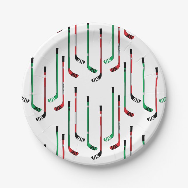 Hockey Christmas Red & Green Hockey Sticks Paper Plate (Front)