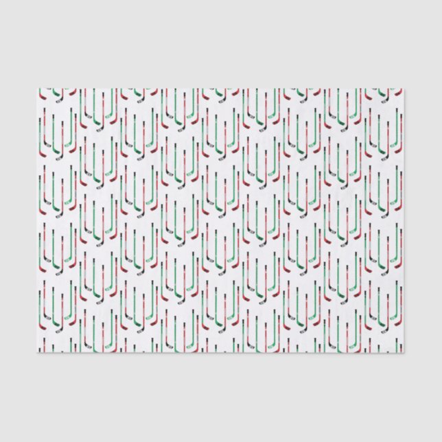 Hockey Christmas Red & Green Hockey Sticks Tissue Paper (Front)