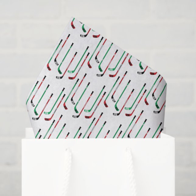 Hockey Christmas Red & Green Hockey Sticks Tissue Paper (Gift Bag)