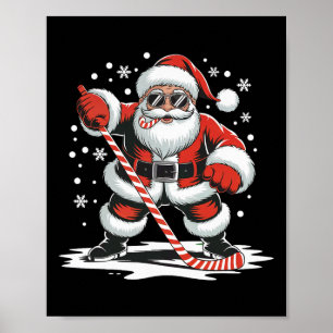 Hockey Christmas Santa Playing Sport Skating Candy Poster