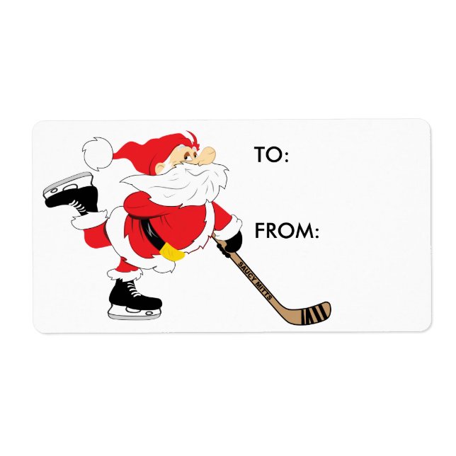Hockey Christmas Santa Present Gift Tag Sticker (Front)