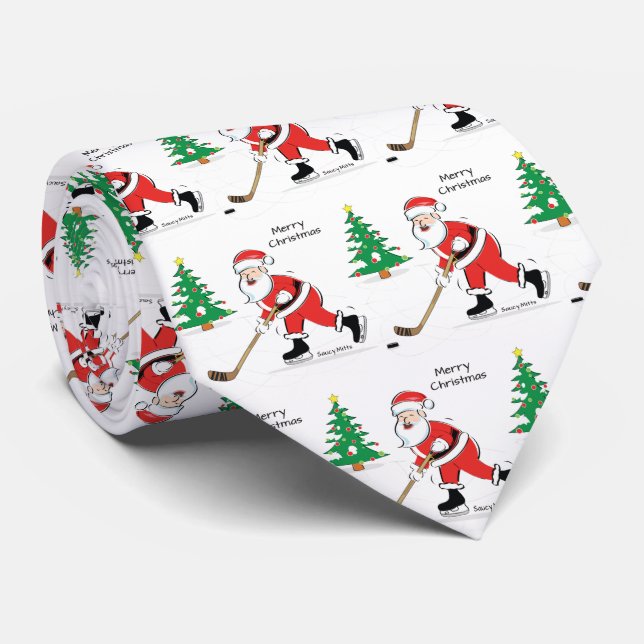 Hockey Christmas Santa Tie (Rolled)