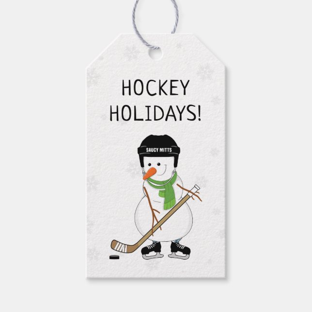 Hockey Christmas Snowman Snowflakes Gift Tags (Front)
