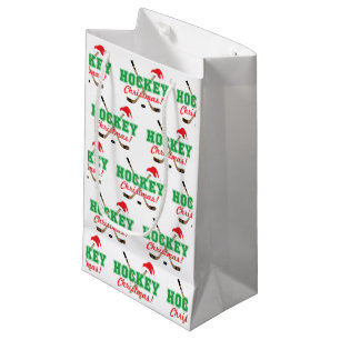 Hockey Christmas Sticks and Santa Hat Small Gift Bag