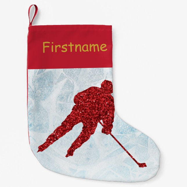 Hockey Christmas stocking - Red sparkle player (Front)