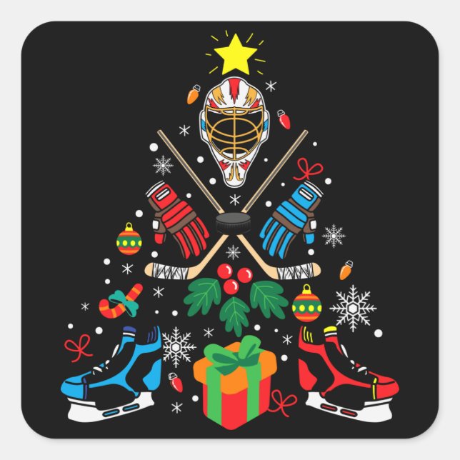 Hockey Christmas Tree Gift, Hockey Lovers Hobbies Square Sticker (Front)