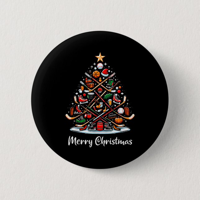 Hockey Christmas Tree Lights Funny Hockey Player X 6 Cm Round Badge (Front)