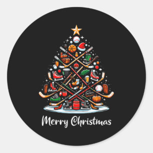 Hockey Christmas Tree Lights Funny Hockey Player X Classic Round Sticker
