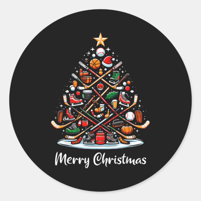 Hockey Christmas Tree Lights Funny Hockey Player X Classic Round Sticker (Front)