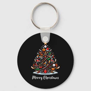 Hockey Christmas Tree Lights Funny Hockey Player X Key Ring