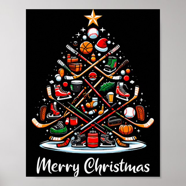 Hockey Christmas Tree Lights Funny Hockey Player X Poster (Front)