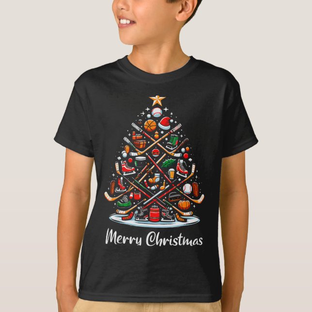 Hockey Christmas Tree Lights Funny Hockey Player X T-Shirt (Front)