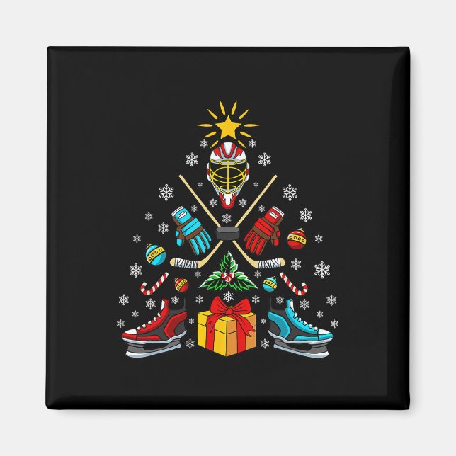 Hockey Christmas Tree Pajama Sport X-mas Holiday D Magnet (Front)