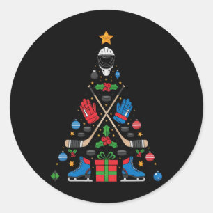 Hockey Christmas Tree Tee, Merry Ice Rink Apparel  Classic Round Sticker