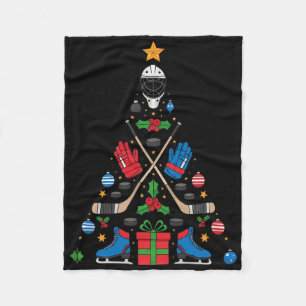 Hockey Christmas Tree Tee, Merry Ice Rink Apparel Fleece Blanket