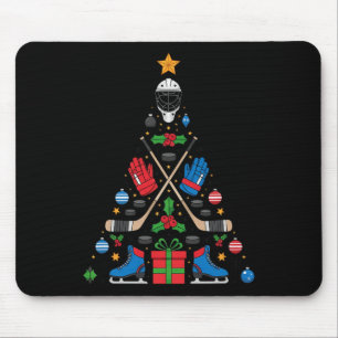 Hockey Christmas Tree Tee, Merry Ice Rink Apparel Mouse Mat