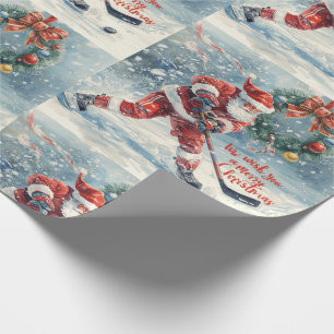  Hockey Christmas with Santa Claus Wrapping Paper