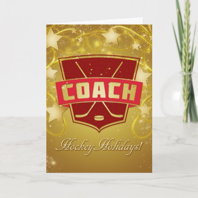 Hockey Coach Red Christmas Card (Front)