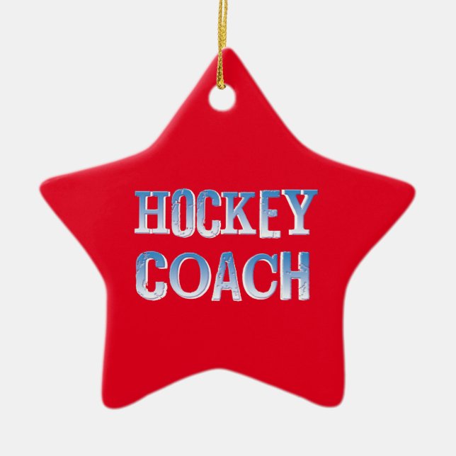 Hockey Coach Rough Blue Text Ceramic Tree Decoration (Front)