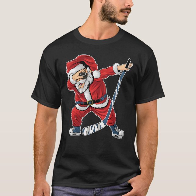 Hockey Dabbing Santa Claus Christmas T-Shirt (Front)