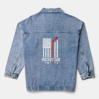 Hockey Dad Daddy Pucking American Flag Father Day  Denim Jacket