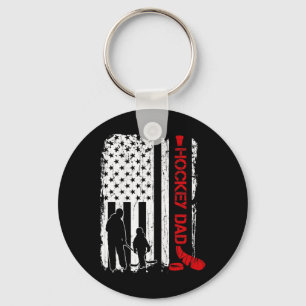 Hockey Dad Gift Hockey American Flag  Key Ring