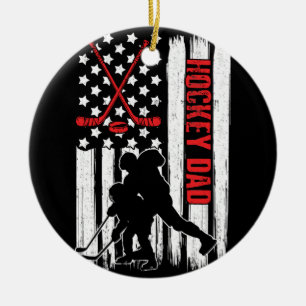 Hockey Dad Hockey American Flag Father's Day Ceramic Tree Decoration
