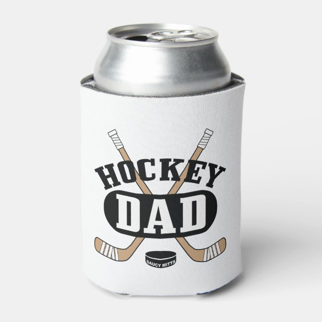Hockey Dad Hockey Sticks and Puck Can Cooler (Can Front)