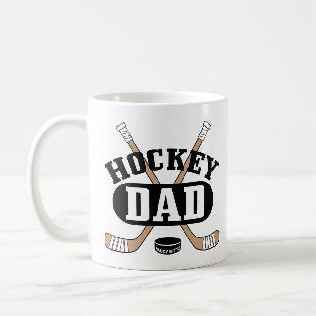 Hockey Dad Hockey Sticks and Puck Coffee Mug (Left)