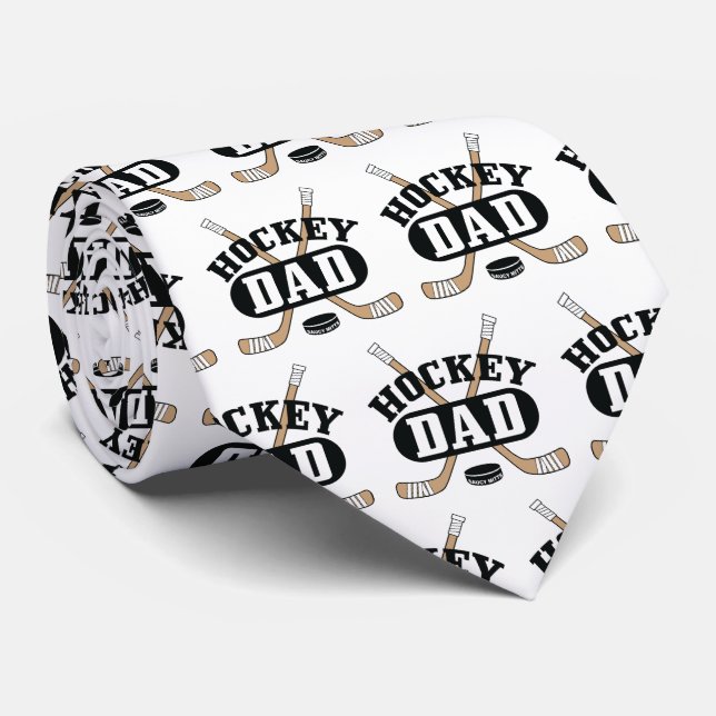 Hockey Dad Hockey Sticks and Puck Tie (Rolled)
