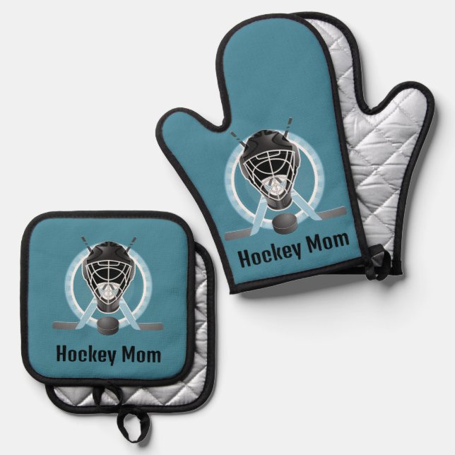 Hockey Design Oven Mitt & Pot Holder Set (Front/Back)