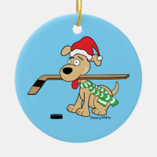 Hockey Dog Christmas Decor Ceramic Tree Decoration