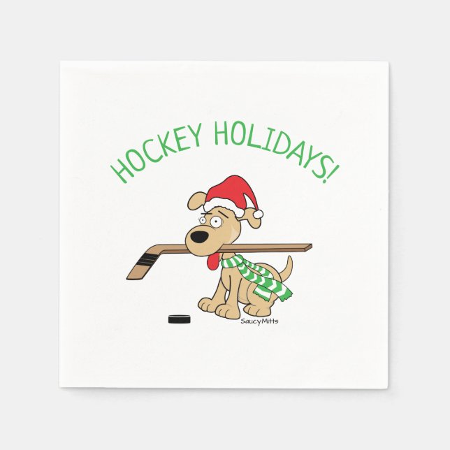 Hockey Dog Christmas Napkin (Front)