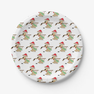 Hockey Dog Christmas Paper Plate