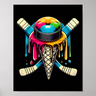 Hockey Drip Sticks Dripping Retro Ice Cream Hockey Poster