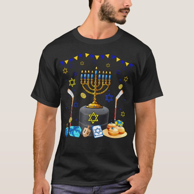 Hockey Equipment Player Loverhanukkah Jewish Menor T-Shirt (Front)