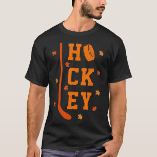 Hockey Fall Leaves Thanksgiving Sports Fan Ice Hoc T-Shirt