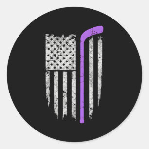 Hockey Fight Cancer American Flag Classic Round Sticker