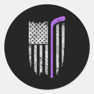 Hockey Fight Cancer American Flag Classic Round Sticker
