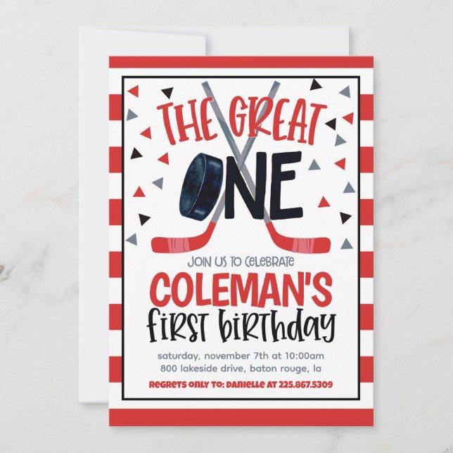 Hockey First Birthday Invite (Front)