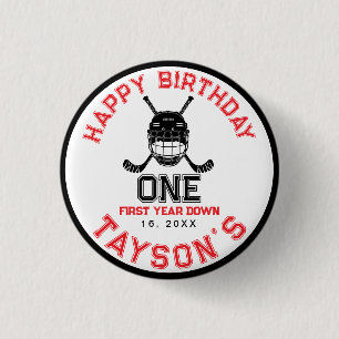 Hockey First Year Down 1st birthday  3 Cm Round Badge
