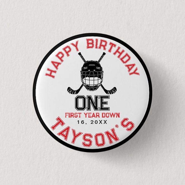 Hockey First Year Down 1st birthday  3 Cm Round Badge (Front)