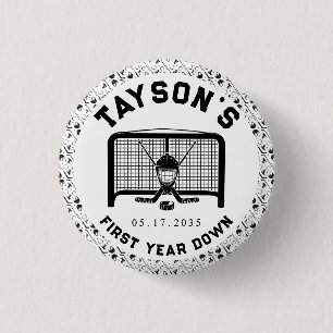 Hockey First Year Down 1st Birthday Paper 3 Cm Round Badge