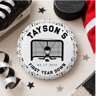 Hockey First Year Down 1st Birthday Paper 3 Cm Round Badge