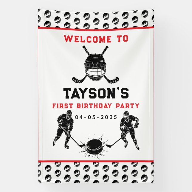Hockey First Year Down Foam Board – 1st Birthday  Banner (Vertical)