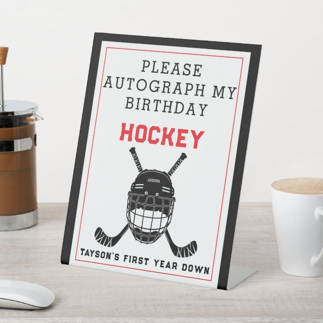 Hockey First Year Down Pedestal Sign– 1st Birthday Sign (In SItu)