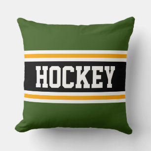 HOCKEY Forest Green Black Orange Athletic Stripes Cushion