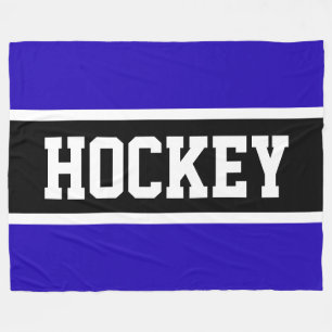 HOCKEY Fun Athletic Royal Blue Black White Stripes Fleece Blanket