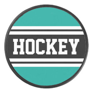 HOCKEY Fun Bold Black Teal White Racing Stripes Puck