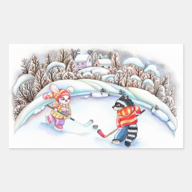 Hockey Fun Rectangular Sticker (Front)